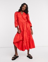 Thumbnail for your product : Glamorous midaxi dress with ruffle wrap front and tiered skirt in cotton