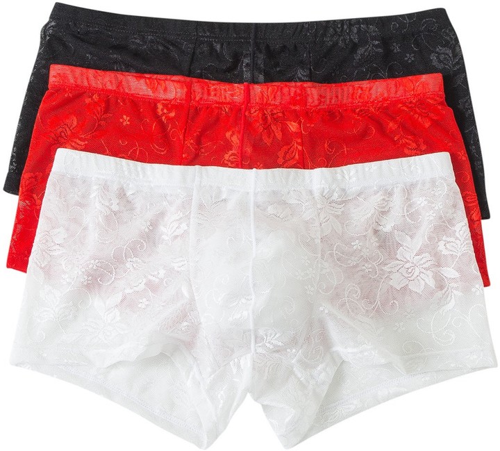 YFD Men's Lace Boxer Shorts Underwear Mesh Low Rise Swimwear Briefs