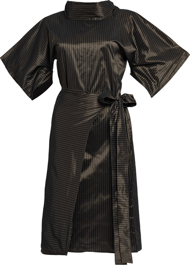 Bianca Popp Brown / Silver Nunnery Dress In Brown Taffeta With Silver Stripes