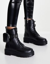 Thumbnail for your product : Qupid chunky lace up boots with pouch strap in black