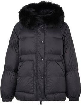 Hooded puffer jacket with a fox fur trim