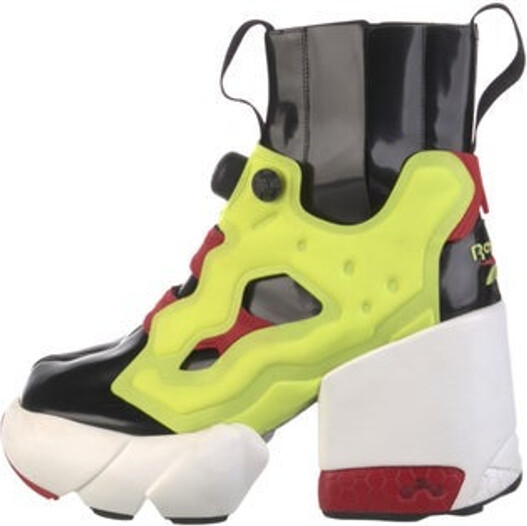 Maison Margiela x Reebok Leather Ankle Lace-Up Boots White Colorblock Pattern Square-Toes Platform Unfortunately, due to restrictions, this item may not be eligible for shipping in all areas.