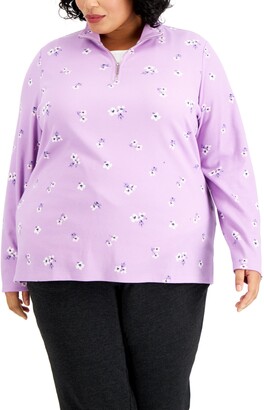Karen Scott Plus Size Floral-Print Fleece Sweatshirt, Created for Macy's