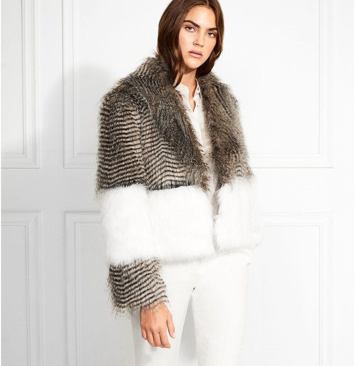calvin klein chevron faux fur coat