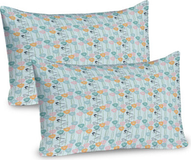 Ambesonne Spring Pillow Sham 2 Pack Flowers and Birds Nostalgia 26"x20" Pale Blue Multicolor