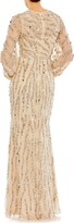 Thumbnail for your product : Mac Duggal Sequin Animal Stripe Long Sleeve Tulle Gown