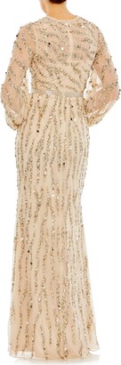 Mac Duggal Sequin Animal Stripe Long Sleeve Tulle Gown