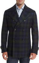 Thumbnail for your product : Isaia Plaid Wool-Cashmere Pea Coat, Navy/Green