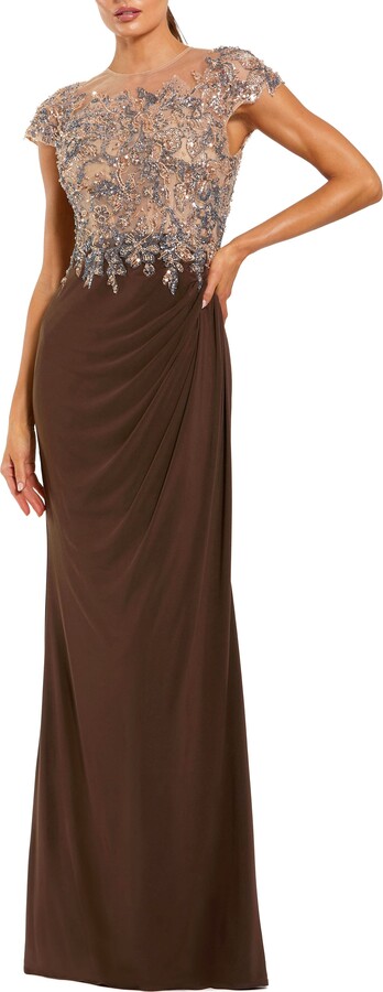 Mac Duggal Women's Crystal-Embellished Jersey Evening Gown with Sheer Bodice