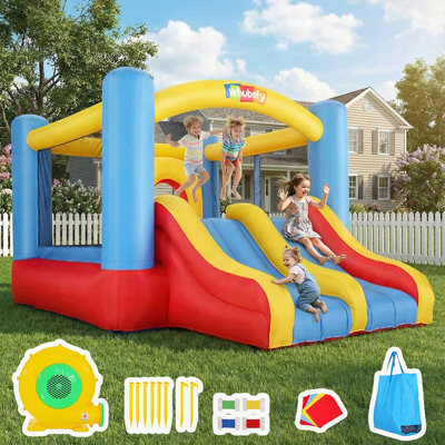 Homdox 12.6' x 8.9' Inflatable Bounce House Obstacle Course With Double Slide, Air Blower For Backyard Birthday Fun Play
