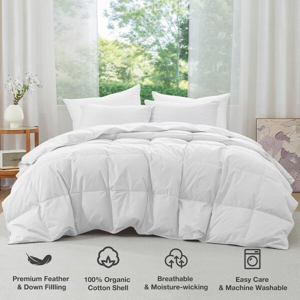 Puredown PuredownLightweightOrganicCottonDownFiberComforter,DuvetInsertPerfectforYear-RoundUse,White,Full/Queen