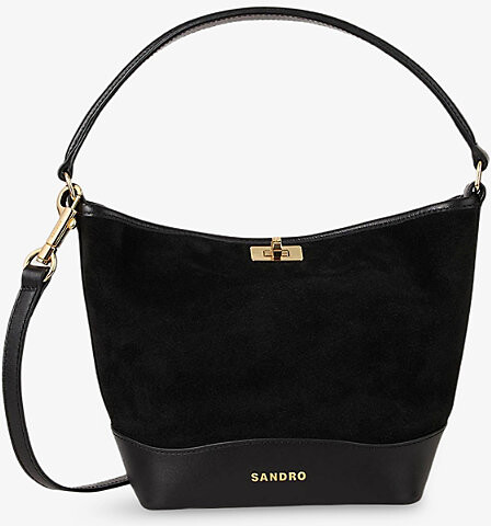 Sandro Womens Black Tangoso Small Suede and Leather Bucket Bag 1Size
