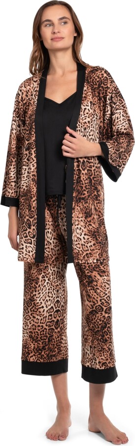 Linea Donatella Women's 3-Piece Leopard Skin Knit Pajama Set