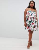 Thumbnail for your product : ASOS Curve DESIGN Curve floral bandeau ruffle mini dress with crochet trim