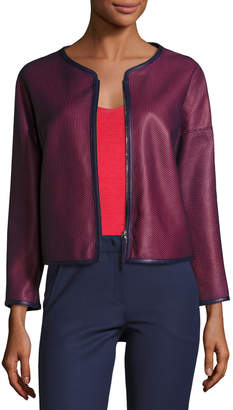 Armani Collezioni Perforated Leather Zip-Front Jacket, Navy/Red