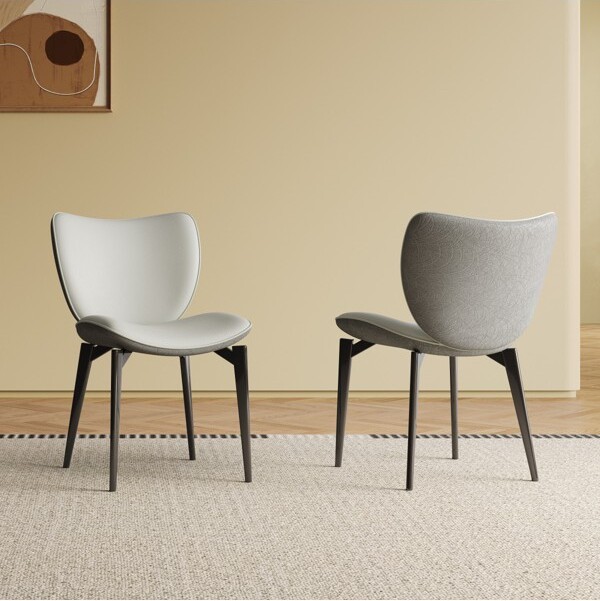 Setof2ModernGrayPULeatherDiningChairswithMetalLegsandContrastingBackrestforKitchenorDiningRoom-Koiai