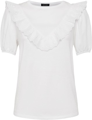 New Look Broderie Frill Puff Sleeve Top
