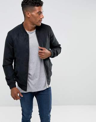 Pull&Bear Faux Suede Bomber In Black
