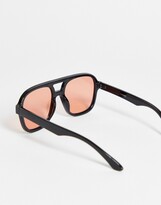 Thumbnail for your product : ASOS DESIGN frame oversized plastic aviator sunglasses with peach lens in black