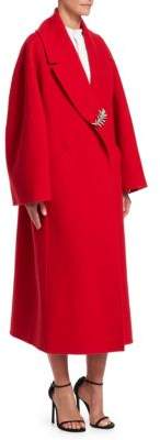 Oscar de la Renta Oversized Brooch Virgin Wool & Cashmere Jacket