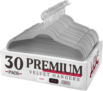 LuxDecorCollection Non-Slip Plastic Velvet Hanger Packs - Heavy Duty Felt Hangers with Stainless Steel Swivel Hooks