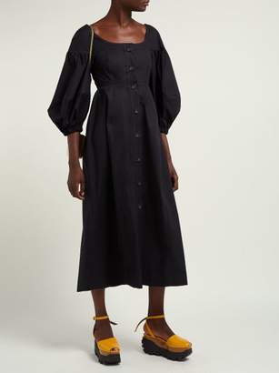 Isa Arfen Portofino Balloon-sleeve Cotton Midi Dress - Womens - Black