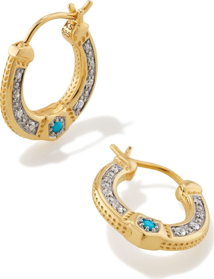 Kendra Scott Noble 14k Yellow Gold Huggie Earrings in Turquoise | Genuine Turquoise