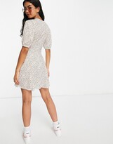 Thumbnail for your product : ASOS DESIGN mini dress with ruched waist and lace trim in ditsy floral