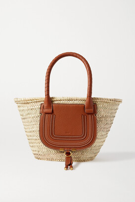 Chloé Marcie Textured Leather-trimmed Raffia Tote
