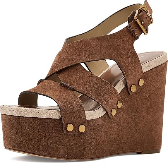 MICHAEL Michael Kors Raven Wedge Sandals Women's Wedge Shoes Luggage : 10 M Leather