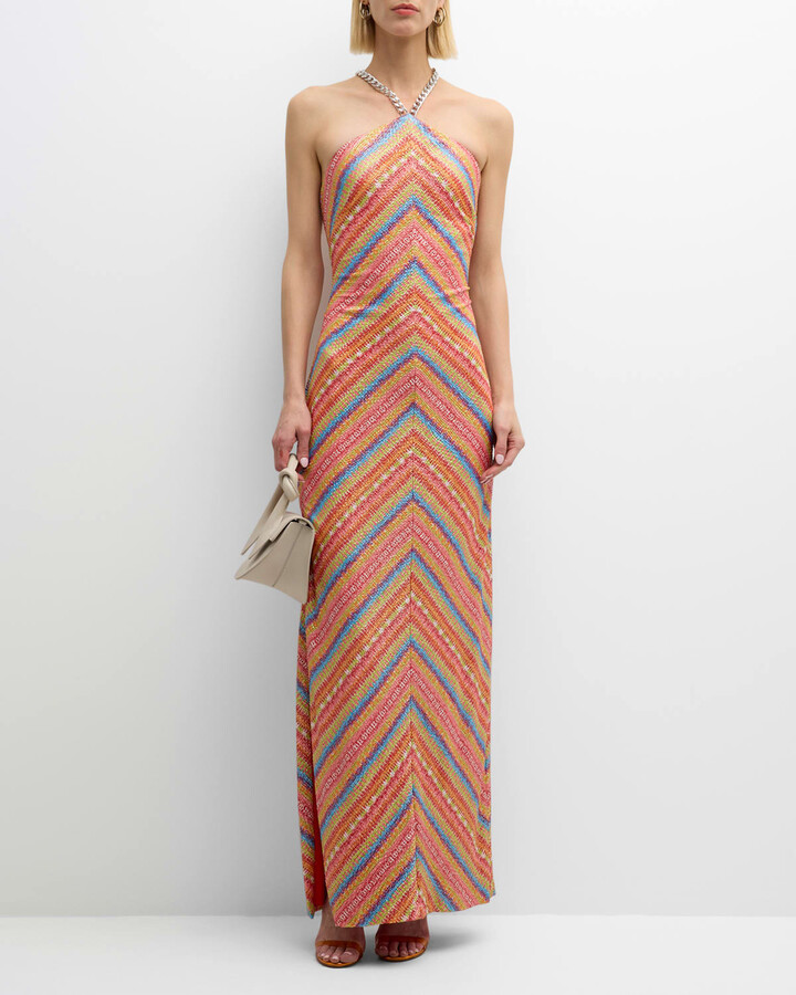 Liv Foster ChainStrap Metallic Fleck Halter Maxi Dress ShopStyle