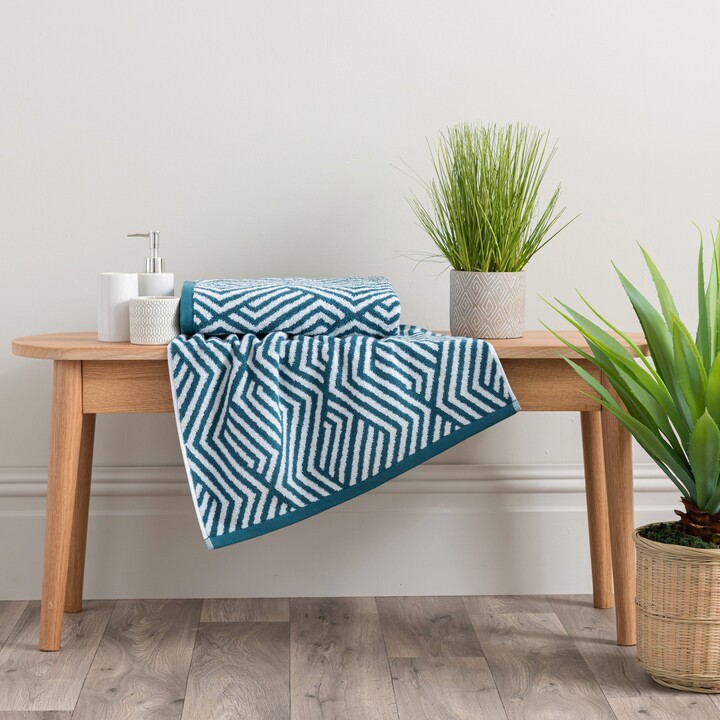 Dunelm Peacock Geo Towel Green/White ShopStyle
