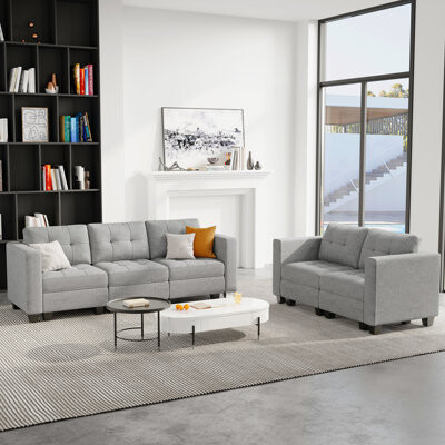 Latitude Run Hunsicker 2-Pieces Linen Couch Modular Sectional Sofa Storage Seat Sofa Set For Apartment Livingroom Lounge, 2-Seat & 3-Seat Sofa Set