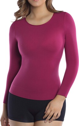 MD Womens Compression Slimming Shirt 3/4 Long Sleeve Undershirts Round-Neck  Basic Shapewear Thermal Tops OliveGreenSmall - ShopStyle