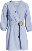 Thumbnail for your product : Moon River Faux Wrap Pinstripe Button Mini Dress