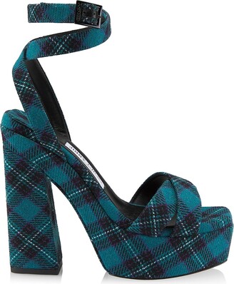 Fashion Black Street Wear Plaid Womens Shoes 2022 Leather Ankle Strap 8 cm  Stiletto Heels Pointed