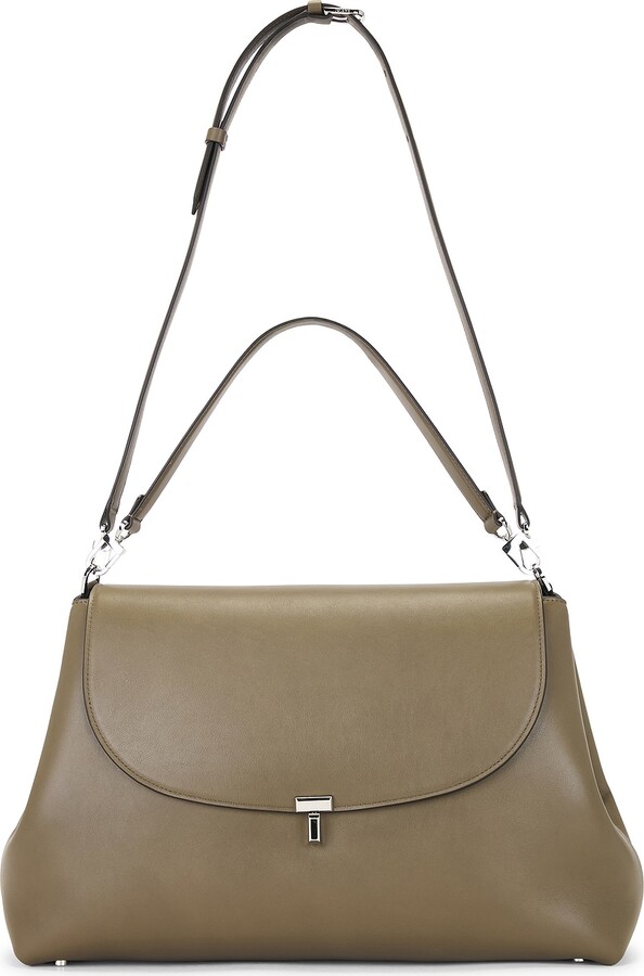 Toteme T-lock Leather Satchel Bag in Taupe