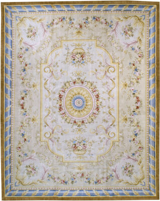OAKRugs by Chelsea One-of-a-Kind Savonnerie Hand-Knotted Beige/Chocolate/Blue 12'9" x 16' Wool Area Rug