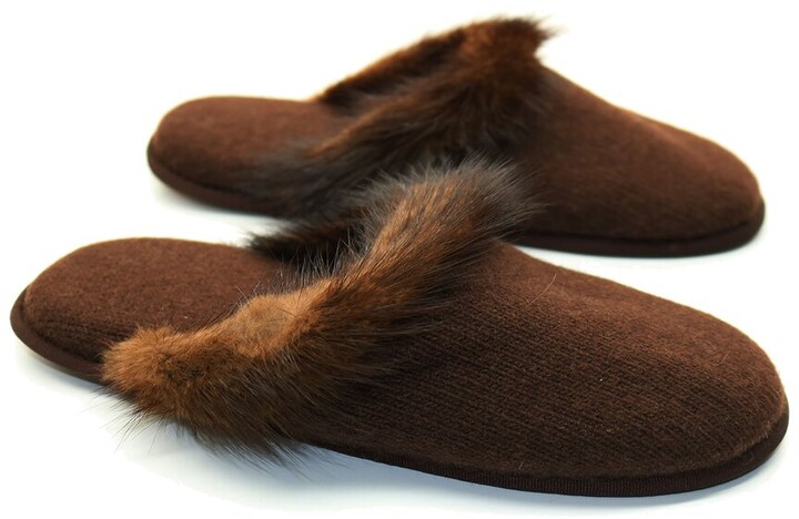 Portolano Ladies Slippers With Mink Fur Tails Top - ShopStyle Robes