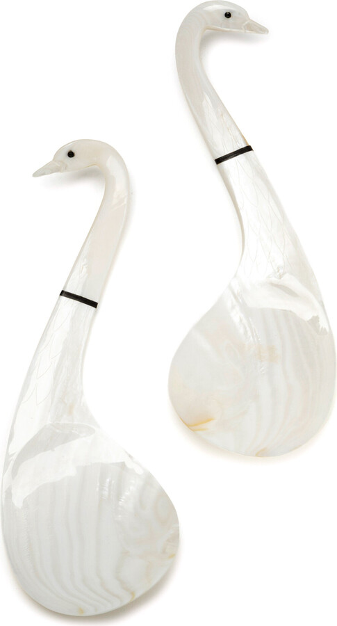 Gohar World of-Two Swan Mother-of-Pearl Serving SpoonsWorld