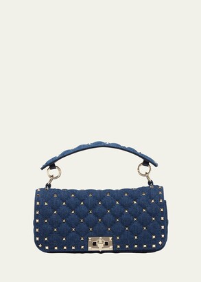 Valentino Rockstud Spike Flap Bag Quilted Denim Maxi at 1stDibs  valentino  denim rockstud bag, valentino denim bag, valentino rockstud denim bag
