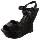 Thumbnail for your product : Alice + Olivia Embossed Leather Wedge Sandals Black Embossed Leather Wedge Sandals