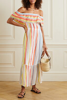 Thumbnail for your product : Lemlem Mokati Off-the-shoulder Fringed Striped Cotton-blend Gauze Dress - White