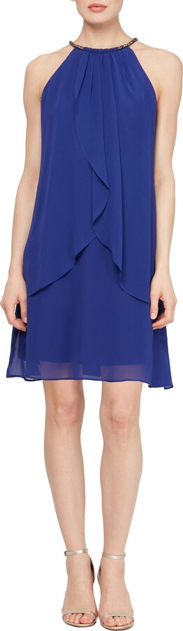 SLNY Halter Neck Layered Chiffon Shift Dress ShopStyle