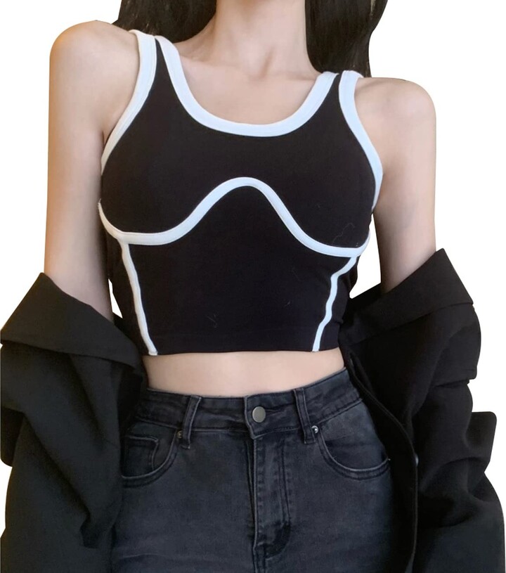 KONFEN Women Crop Top Vest Sleeveless Camisole with Built-in Shelf