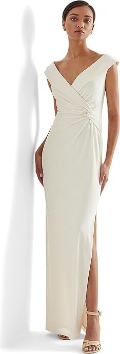 Lauren Ralph Lauren Jersey Off-the-Shoulder Gown (Mascarpone Cream