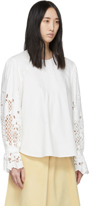See by Chloe White Poplin Floral Embroidery Blouse