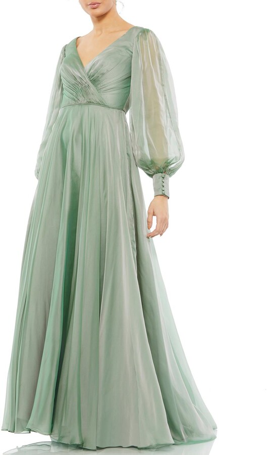 sage evening gown