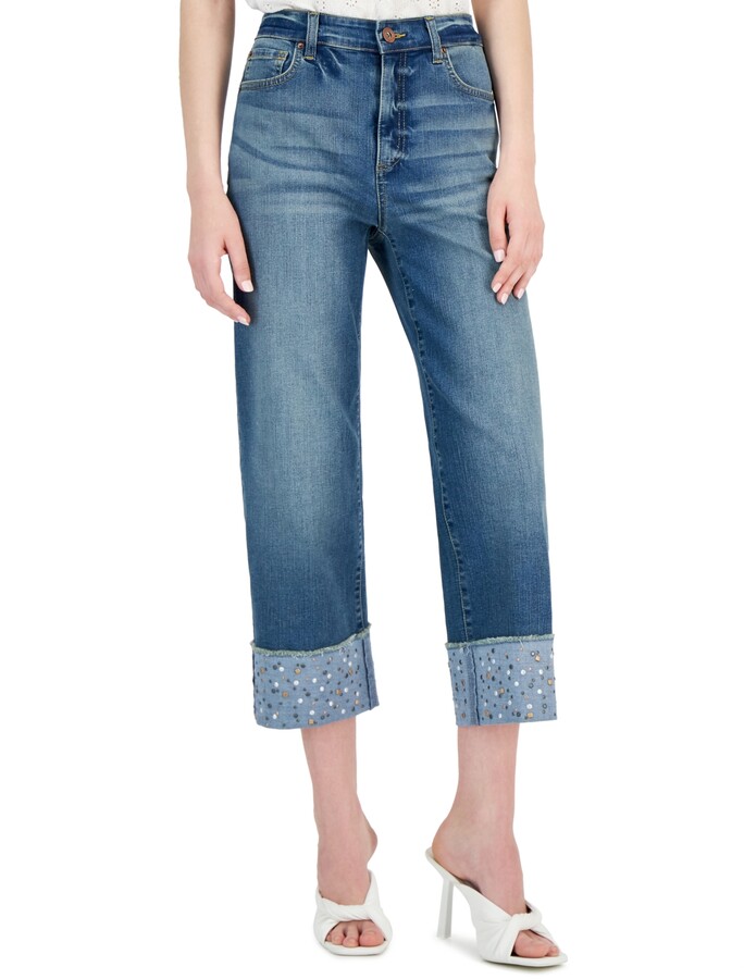 INC International Women's plus bordure en dentelle bleu Cropped Skinny Jeans 