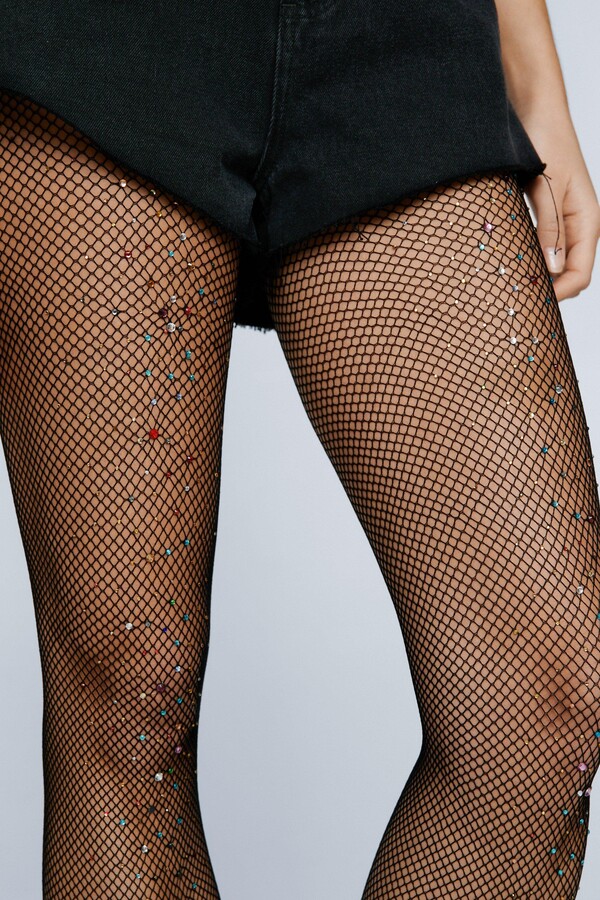 Nasty Gal Womens Multicolor Diamante Fishnet Tights - ShopStyle Hosiery